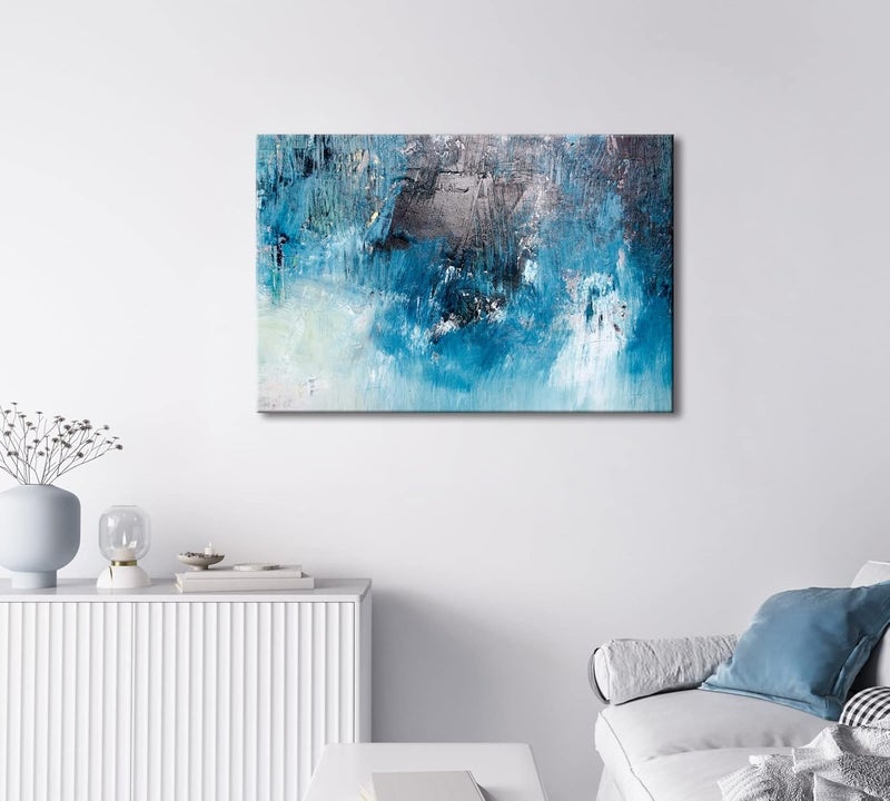 Pyradecor Large One Panel Blue Dark Grey and White Canvas Prints Wall Art Modern Abstract Landscape Pictures Paintings for Living Room Bedroom Home Decorations AH1095-6090 - Image 3