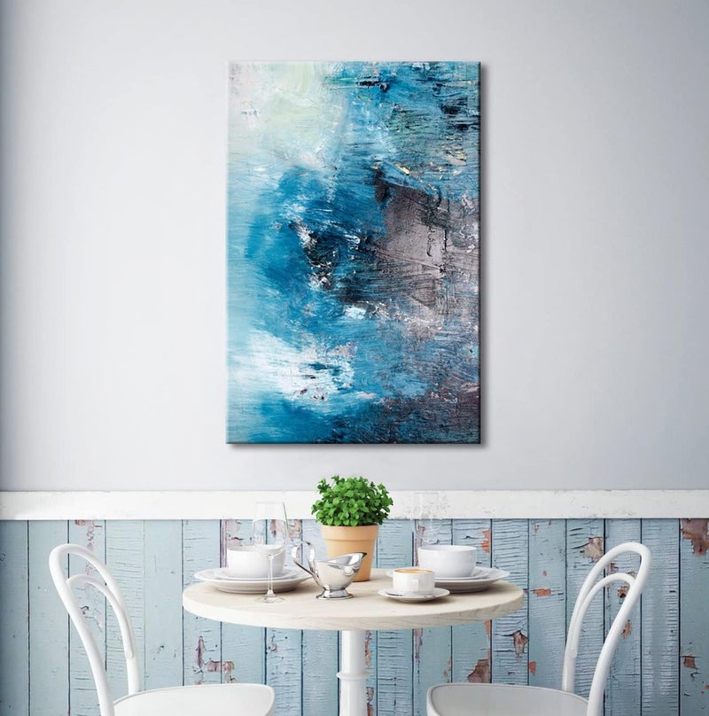 Pyradecor Large One Panel Blue Dark Grey and White Canvas Prints Wall Art Modern Abstract Landscape Pictures Paintings for Living Room Bedroom Home Decorations AH1095-6090 - Image 2
