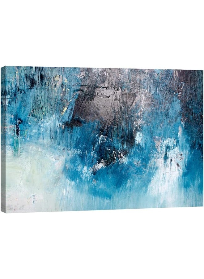 Pyradecor Large One Panel Blue Dark Grey and White Canvas Prints Wall Art Modern Abstract Landscape Pictures Paintings for Living Room Bedroom Home Decorations AH1095-6090 - Image 1