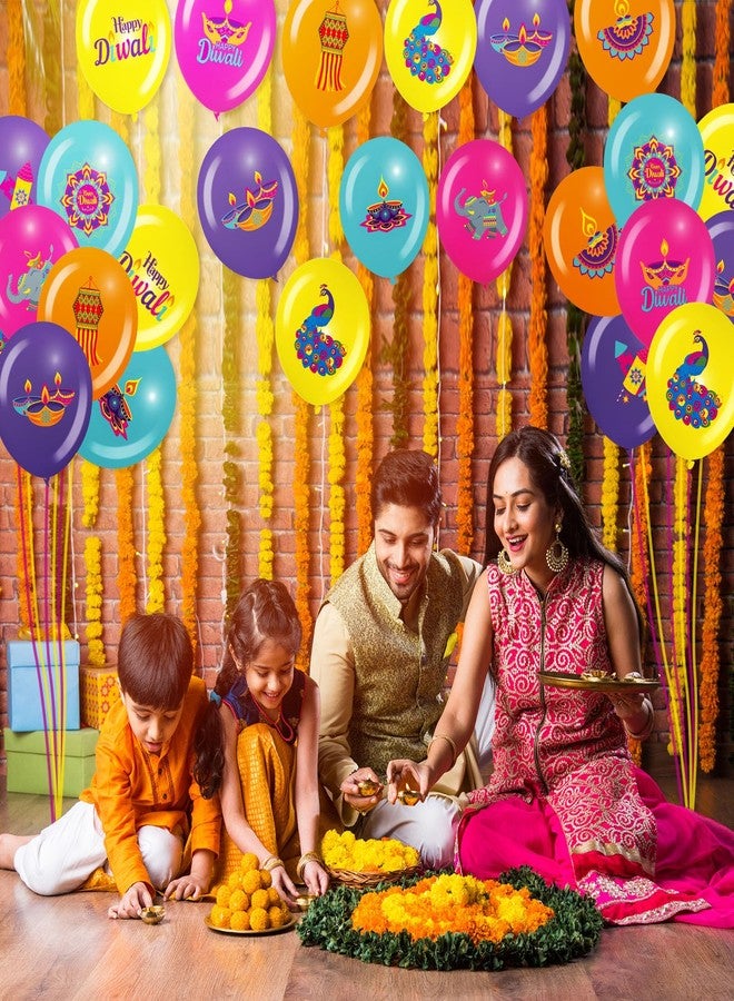 Poen 50 Pcs Diwali Decorations - 12 Inch Happy Diwali Balloons, Latex Elephant & Peacock Rangoli Party Decorations for Home Ceiling Wall Festival of Lights Indian Deepavali Party Supplies - Image 5