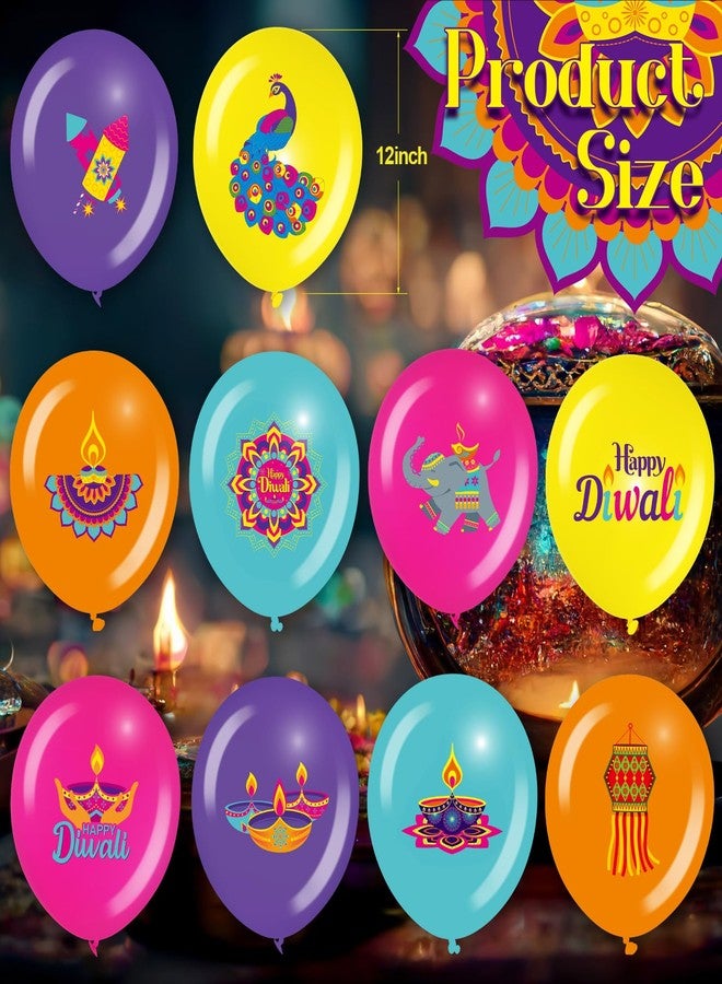 Poen 50 Pcs Diwali Decorations - 12 Inch Happy Diwali Balloons, Latex Elephant & Peacock Rangoli Party Decorations for Home Ceiling Wall Festival of Lights Indian Deepavali Party Supplies - Image 2