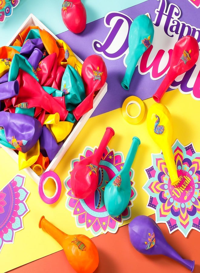 Poen 50 Pcs Diwali Decorations - 12 Inch Happy Diwali Balloons, Latex Elephant & Peacock Rangoli Party Decorations for Home Ceiling Wall Festival of Lights Indian Deepavali Party Supplies - Image 3