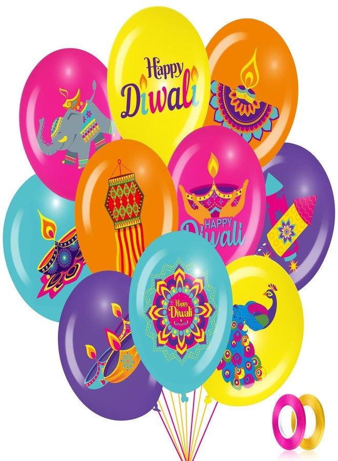 Poen 50 Pcs Diwali Decorations - 12 Inch Happy Diwali Balloons, Latex Elephant & Peacock Rangoli Party Decorations for Home Ceiling Wall Festival of Lights Indian Deepavali Party Supplies - Image 1