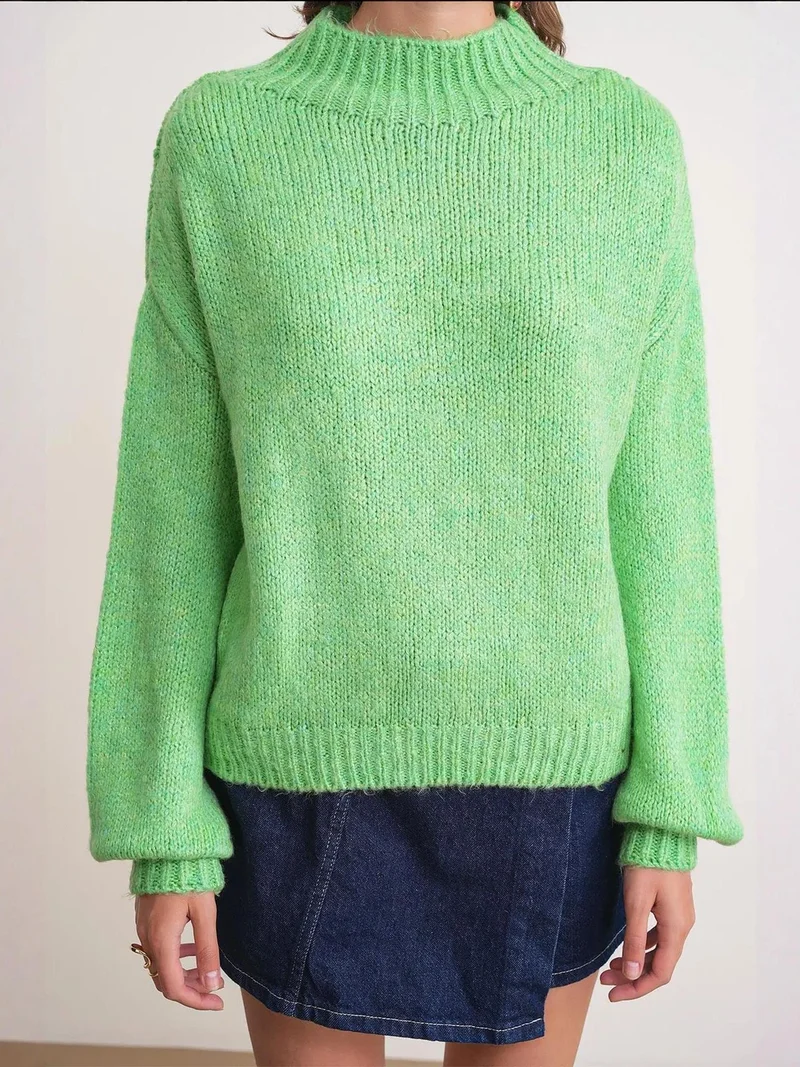 MixRay Green Mixray Relaxed Fit Crew Neck Thick Knit Sweater for Women | Best Price UAE