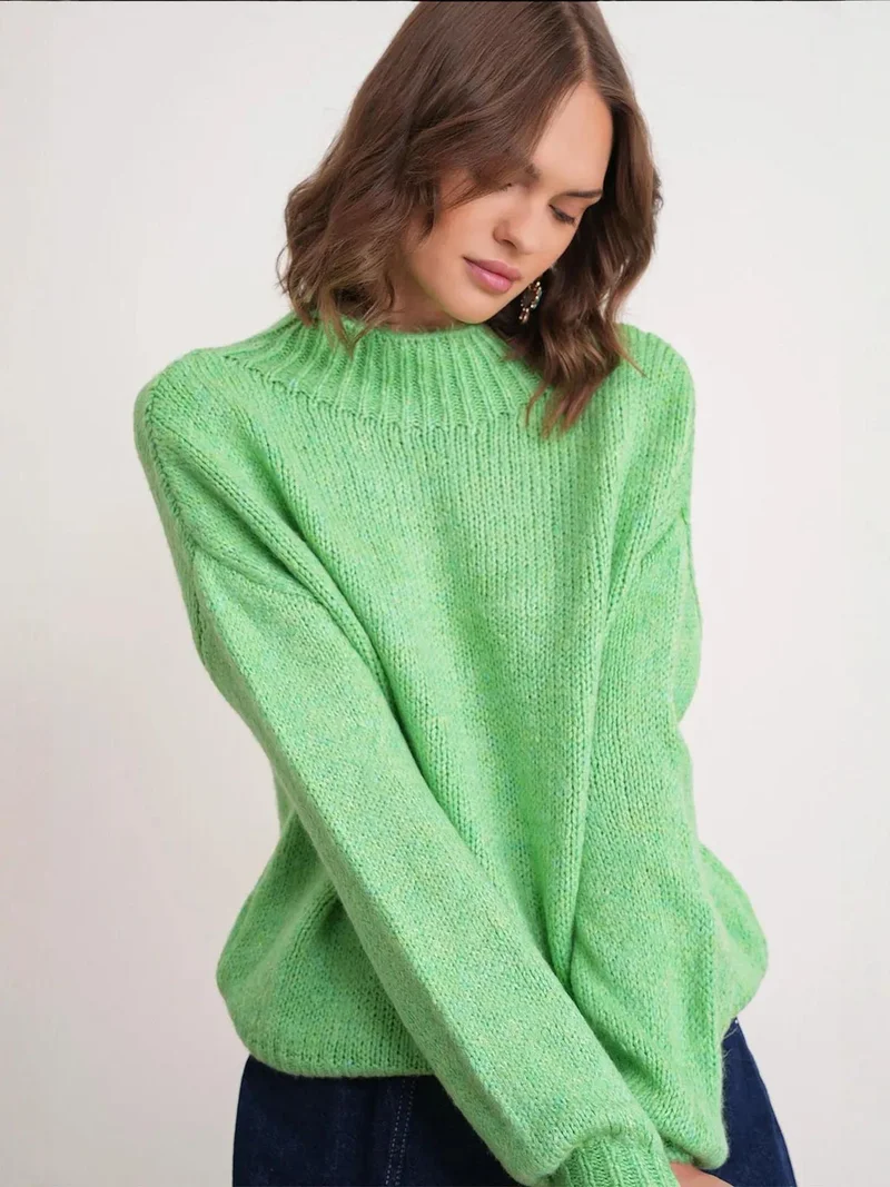 MixRay Green Mixray Relaxed Fit Crew Neck Thick Knit Sweater for Women | Best Price UAE