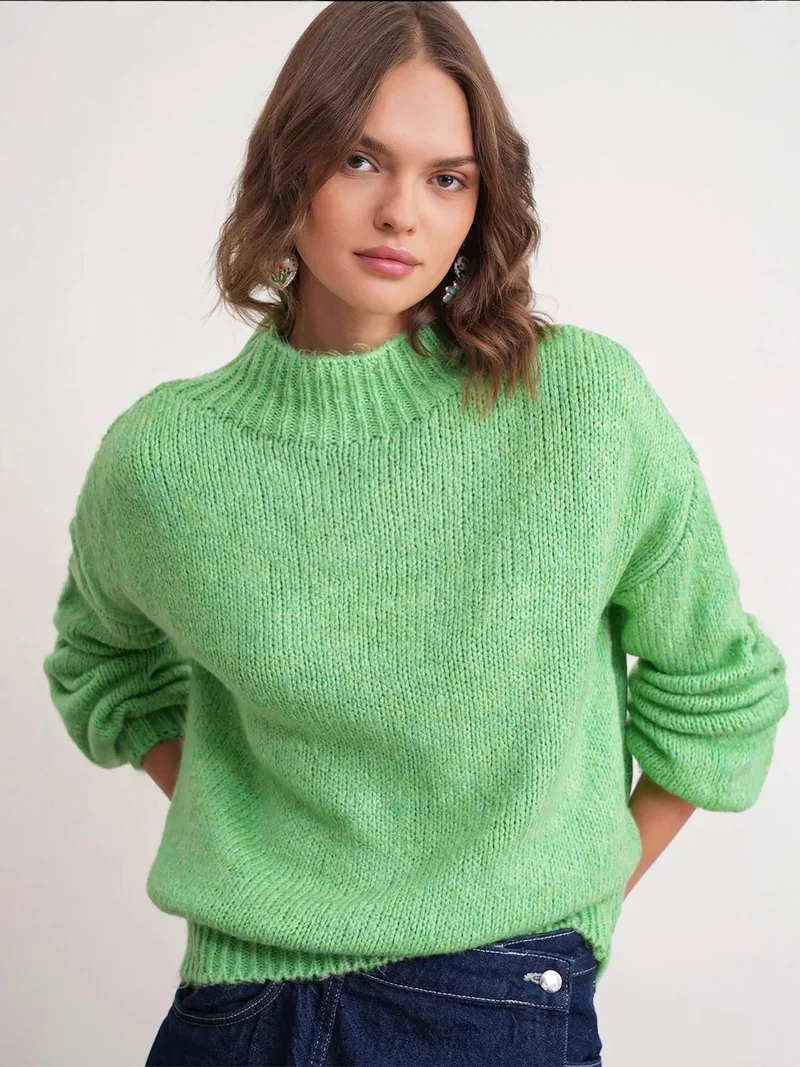 Mixray Relaxed Fit Crew Neck Thick Knit Sweater