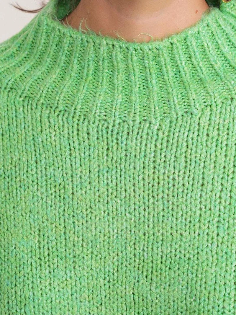 MixRay Green Mixray Relaxed Fit Crew Neck Thick Knit Sweater for Women | Best Price UAE