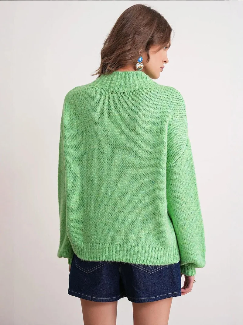 MixRay Green Mixray Relaxed Fit Crew Neck Thick Knit Sweater for Women | Best Price UAE