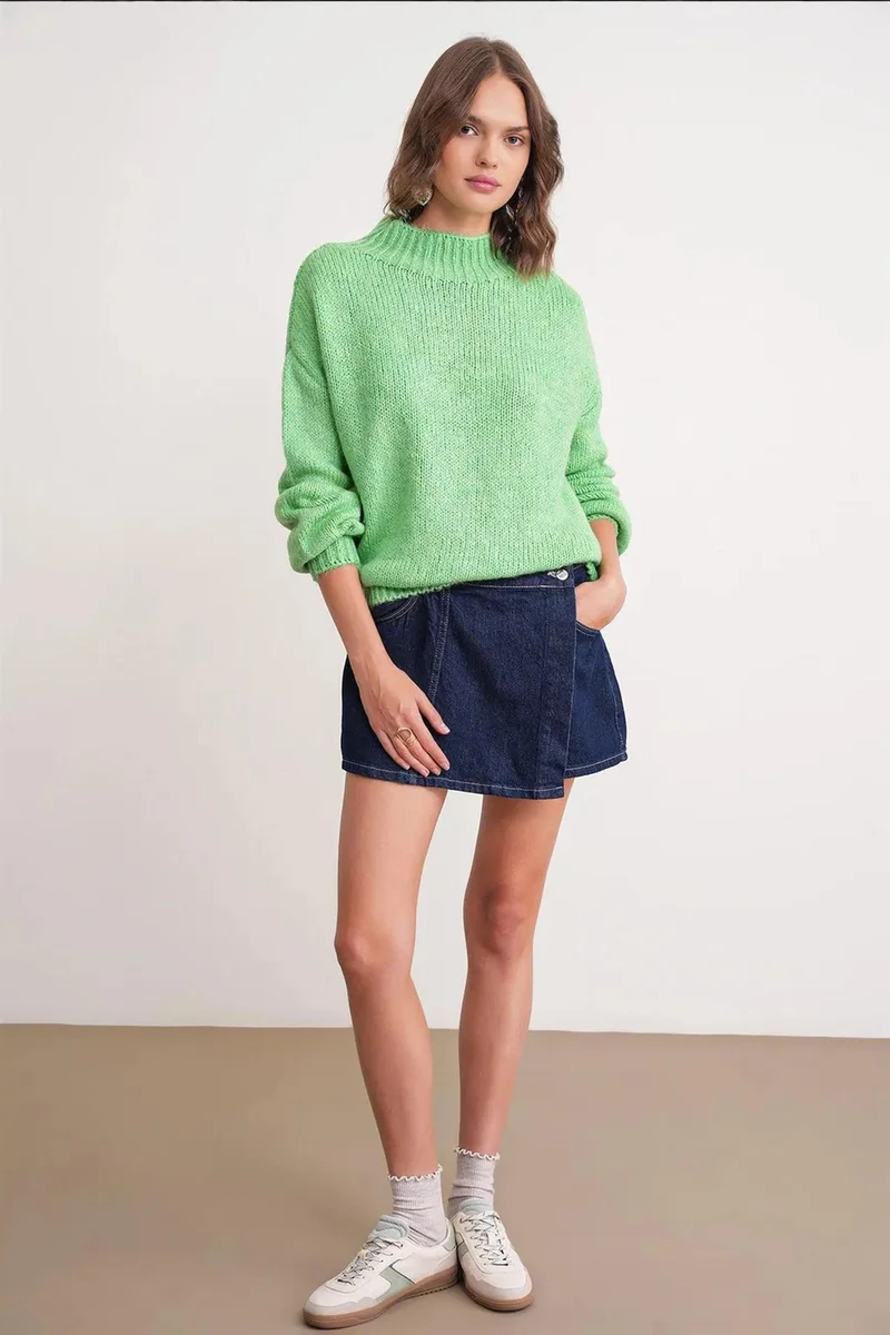 Mixray Mixray Relaxed Fit Crew Neck Thick Knit Sweater