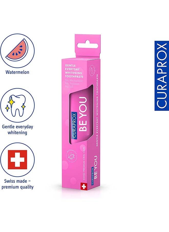 CURAPROX معجون أسنان كورابروكس بي يو بالبطيخ وردي 60 مل - معجون أسنان لطيف للتبييض اليومي - خالٍ من كبريتات الصوديوم الصوديوم، وخالي من البلاستيك الدقيق، وخالي من التريكلوسان، ومعجون أسنان منخفض الفلورايد.  - Image 3