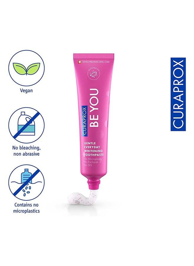 CURAPROX معجون أسنان كورابروكس بي يو بالبطيخ وردي 60 مل - معجون أسنان لطيف للتبييض اليومي - خالٍ من كبريتات الصوديوم الصوديوم، وخالي من البلاستيك الدقيق، وخالي من التريكلوسان، ومعجون أسنان منخفض الفلورايد.  - Image 2