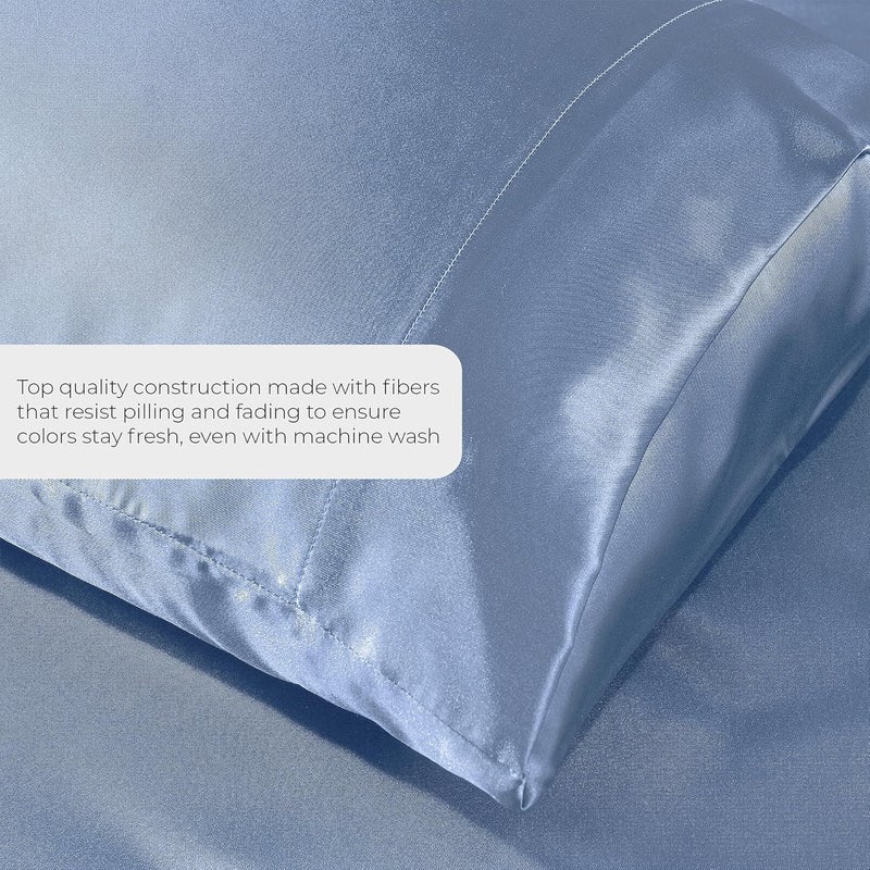 Pure Bedding Satin Sheets Queen [4-Piece, SkyBlue] Hotel Luxury Silky Bed Sheets - Extra Soft 1800 Microfiber Sheet Set, Wrinkle, Fade, Deep Pocket Fitted Sheet, Flat Sheet, Pillow Cases - Image 3