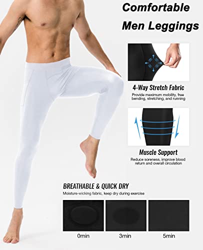 SPVISE Men's Compression Pants Leggings Tights with Pockets Cool Dry Sports Baselayer Athletic Tights for Basketball Running White - Image 4