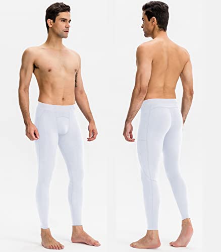 SPVISE Men's Compression Pants Leggings Tights with Pockets Cool Dry Sports Baselayer Athletic Tights for Basketball Running White - Image 2