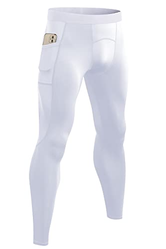 SPVISE Men's Compression Pants Leggings Tights with Pockets Cool Dry Sports Baselayer Athletic Tights for Basketball Running White - Image 1