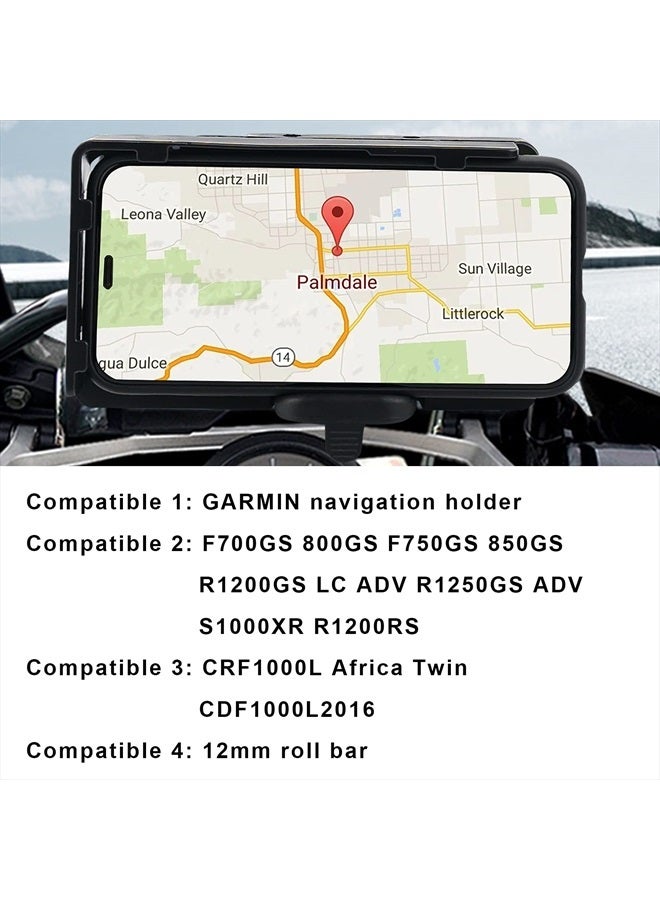MDPROMCP حامل هاتف للدراجات النارية R1200GS مع شاحن USB مزدوج وحامل للهاتف المحمول وقوس ملاحة GPS متوافق مع F700GS وF800GS وR1200GS وR1250GS وCRF1000L وAfrica Twin وقضيب دوار 12 مم - Image 2