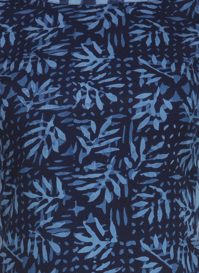 Indibelle Women Blue Printed A-Line Kurta with Short Sleeves - Image 4