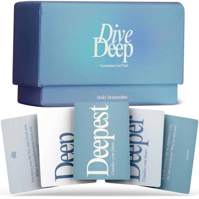 Daily Dopamine Dive Deep Conversation Cards - Get to Know Each-Other Ice-Breaker - Deep & Meaningful Conversations - Card Game for Teens, Adults, Couples | Fun Family Party Game for Events & Parties - Image 1