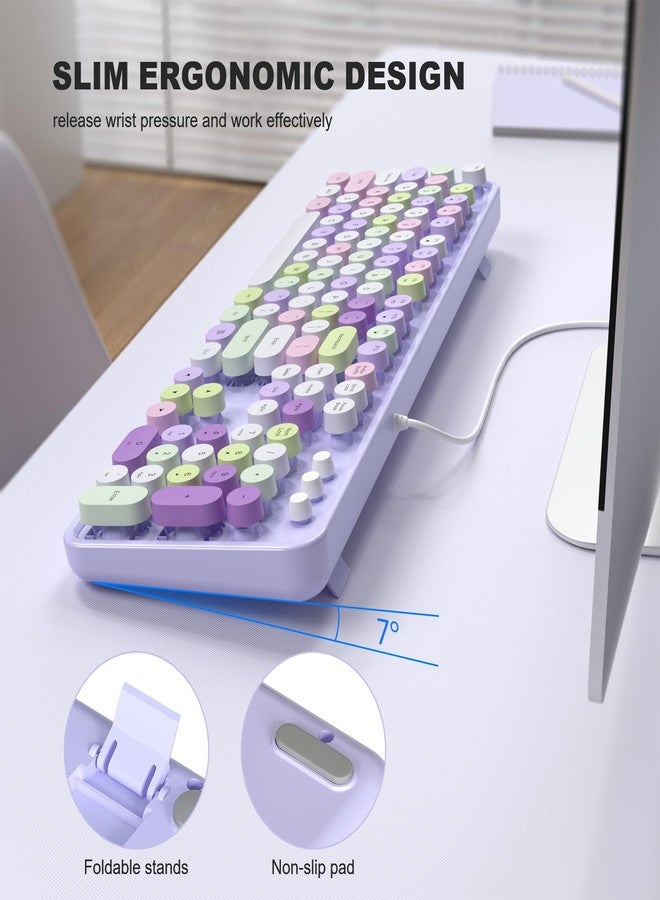MOFII Colorful Computer Keyboard Wired, Cute Full Size Keyboard Typewriter Style, USB Keyboard with Foldable Stands for Windows, Laptop, Desktop, PC (Purple Colorful) - Image 4