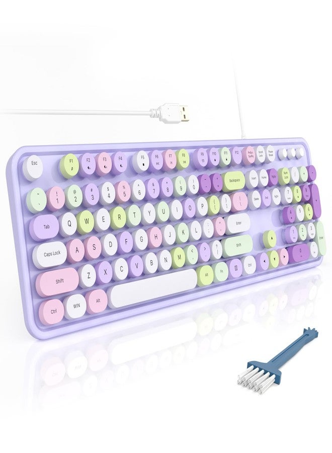 MOFII Colorful Computer Keyboard Wired, Cute Full Size Keyboard Typewriter Style, USB Keyboard with Foldable Stands for Windows, Laptop, Desktop, PC (Purple Colorful) - Image 1