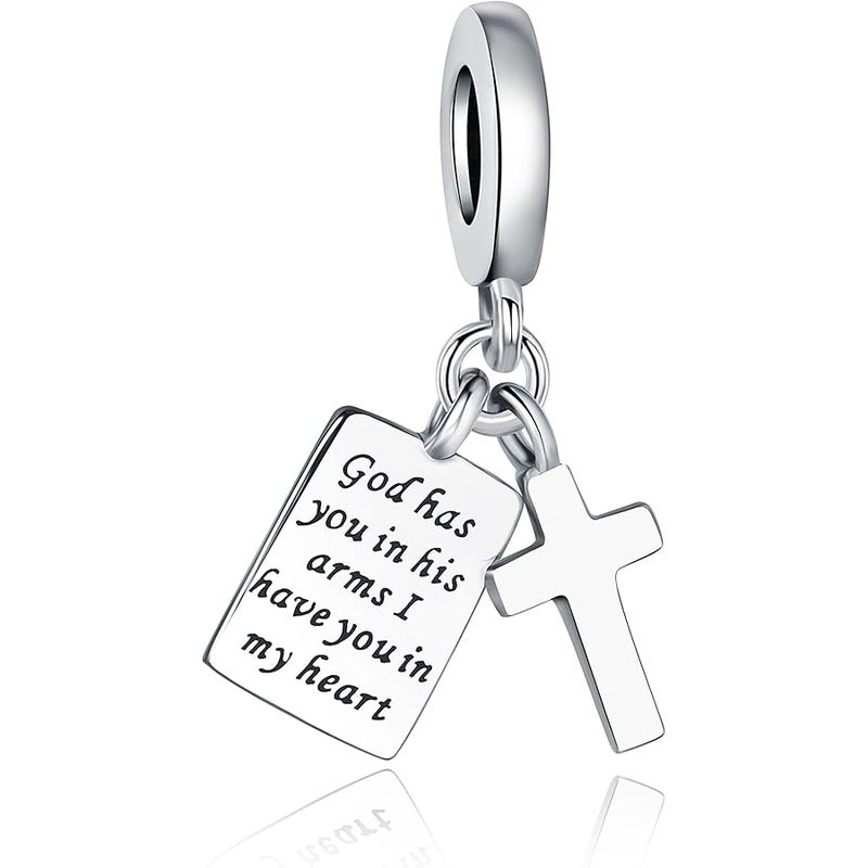 Linorui 925 Sterling Silver Charms Fit Pandora Charms Bracelet God Has You In His Arms I Have You In My Heart Fit Wife Daughter Mother's Day Christmas Birthday Gift - Image 1