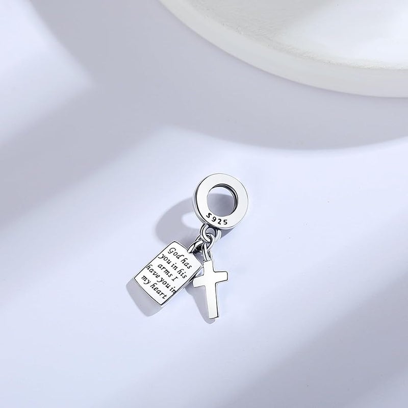Linorui 925 Sterling Silver Charms Fit Pandora Charms Bracelet God Has You In His Arms I Have You In My Heart Fit Wife Daughter Mother's Day Christmas Birthday Gift - Image 3