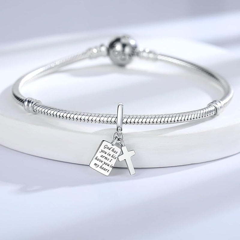 Linorui 925 Sterling Silver Charms Fit Pandora Charms Bracelet God Has You In His Arms I Have You In My Heart Fit Wife Daughter Mother's Day Christmas Birthday Gift - Image 4