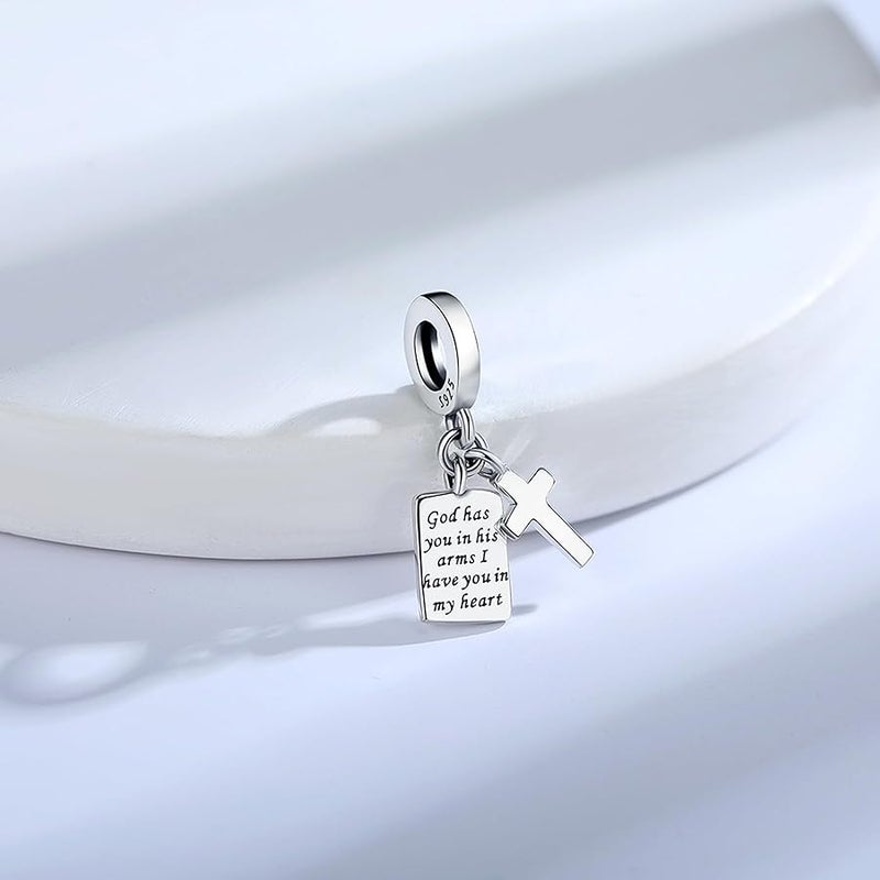 Linorui 925 Sterling Silver Charms Fit Pandora Charms Bracelet God Has You In His Arms I Have You In My Heart Fit Wife Daughter Mother's Day Christmas Birthday Gift - Image 2