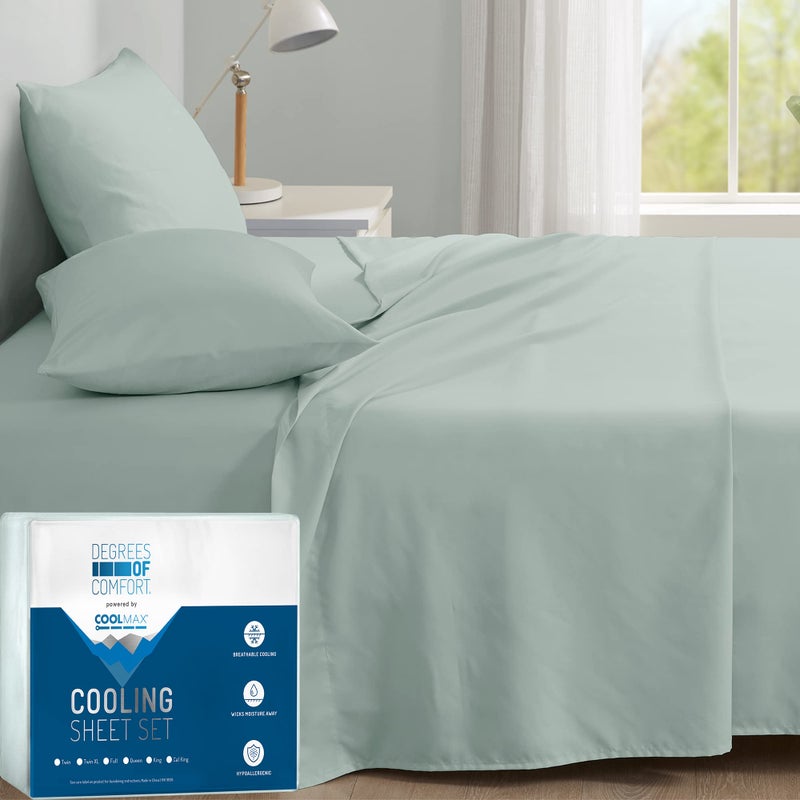 Degrees of Comfort Degrees of Comfort Coolmax Cooling Sheets Set for Twin Size Bed Moisture Wicking for Night Sweats Best Comfort Cool Sheets for Hot Sleepers During Warm Weather with Deep Pocket Mint3PC 