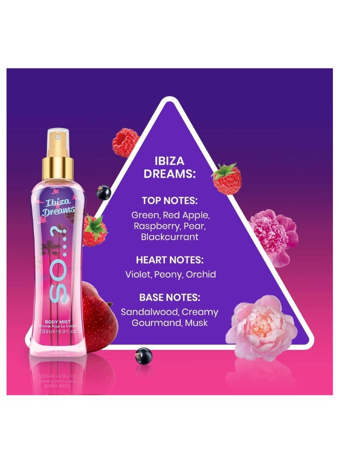 So..? So...? Summer Escapes Ibiza Dreams Body Mist For Women | 200ml | Pack of 3 | Fruity & Floral Scent | Long-Lasting & Refreshing Fragrance Body Spray | Perfect for Daily Wear & Holiday Vibes - Image 2