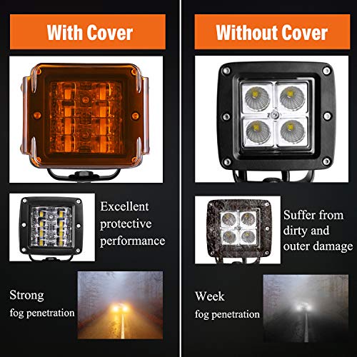 LTEODCHEW 3 Inch LED Cube Light Amber Covers, LTEODCHEW Yellow LED Pods Covers Square Light Covers Protective Polycarbonate Light Bar Lens Covers LED Cube Fog Lights - Image 3