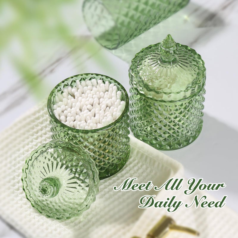 RYTOXILO Green Bathroom Accessories Set, 4 Pack Olive Green Bathroom Decor Accessory Sets Complete, Diamond Glass Soap Dispenser and Toothbrush Holder Set for Bath Counter Organizer Essentials - Image 4