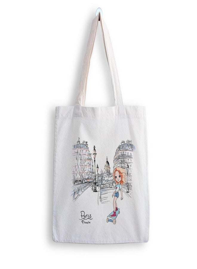 ARTBUG Tote Bag for Women with zip, Aesthetic Canvas tote bag for college girls, office, stylish and reusable - Paris - D No - 119 - Image 1