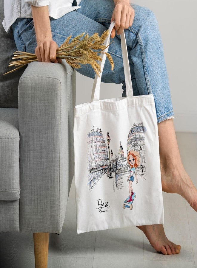 ARTBUG Tote Bag for Women with zip, Aesthetic Canvas tote bag for college girls, office, stylish and reusable - Paris - D No - 119 - Image 2