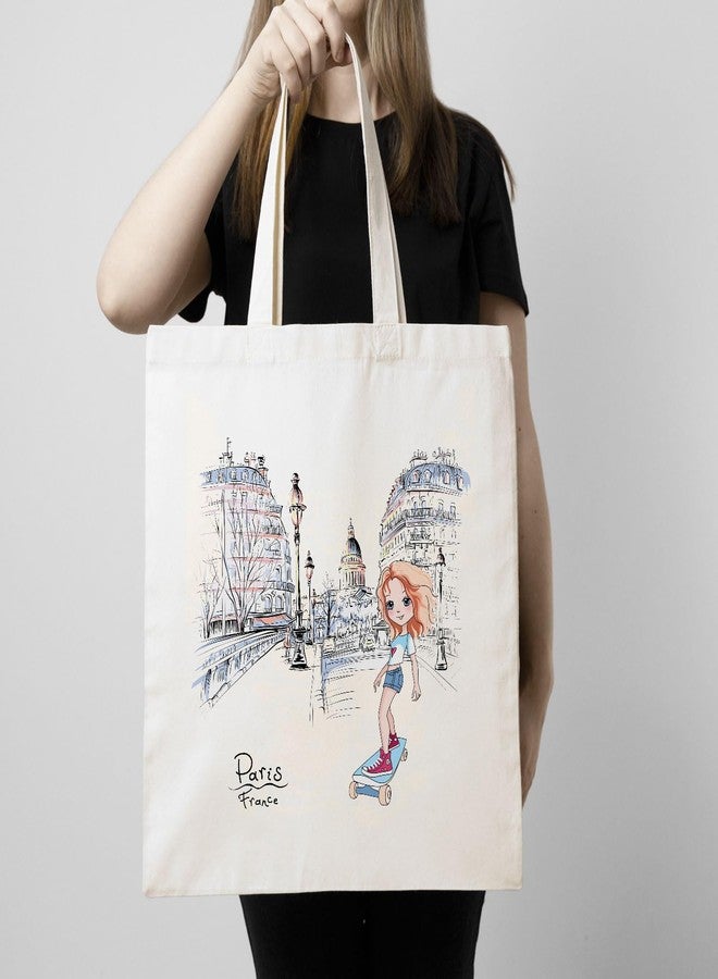 ARTBUG Tote Bag for Women with zip, Aesthetic Canvas tote bag for college girls, office, stylish and reusable - Paris - D No - 119 - Image 3