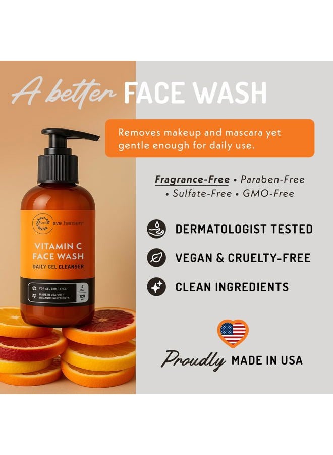 Eve Hansen Vitamin C Cleanser Face Wash | Anti Aging Facial Cleanser for Fine Lines, Age Spots, Dark Circles | Cruelty Free Skin Care Cleansing Gel with Aloe Vera, Vitamin E (4 oz) - Image 4
