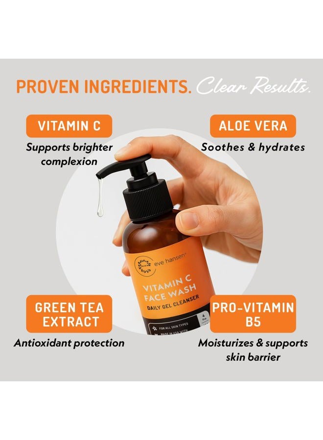Eve Hansen Vitamin C Cleanser Face Wash | Anti Aging Facial Cleanser for Fine Lines, Age Spots, Dark Circles | Cruelty Free Skin Care Cleansing Gel with Aloe Vera, Vitamin E (4 oz) - Image 3