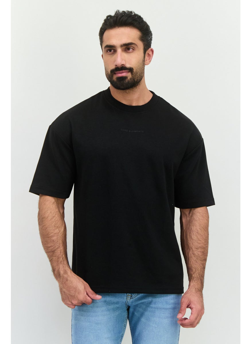 Core Elements - Men Crew Neck Short Sleeves Brand Logo T-Shirt, Black - Image 1