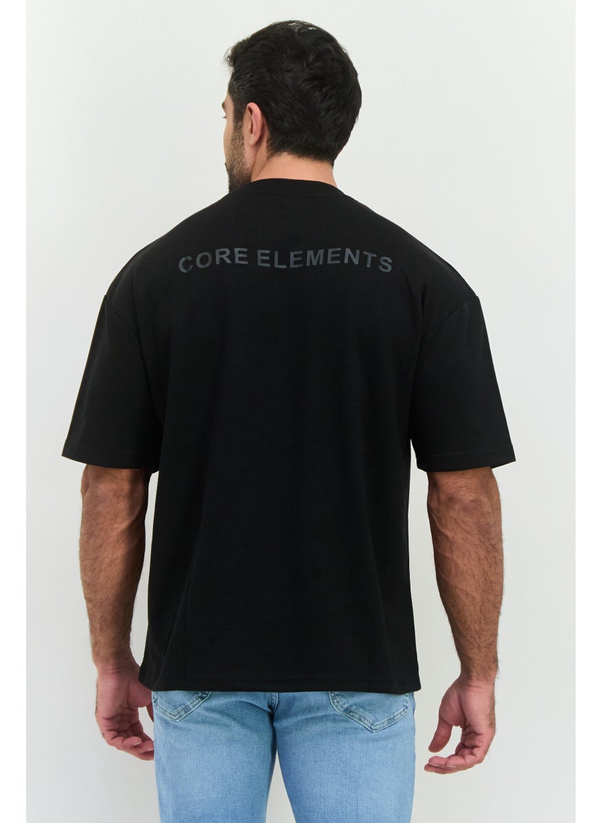 Core Elements - Men Crew Neck Short Sleeves Brand Logo T-Shirt, Black - Image 1