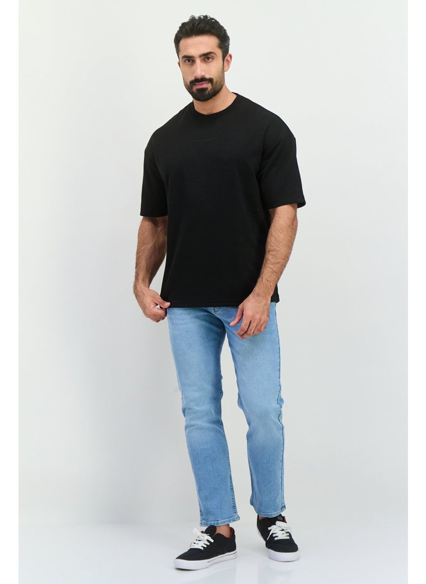 Core Elements - Men Crew Neck Short Sleeves Brand Logo T-Shirt, Black - Image 1