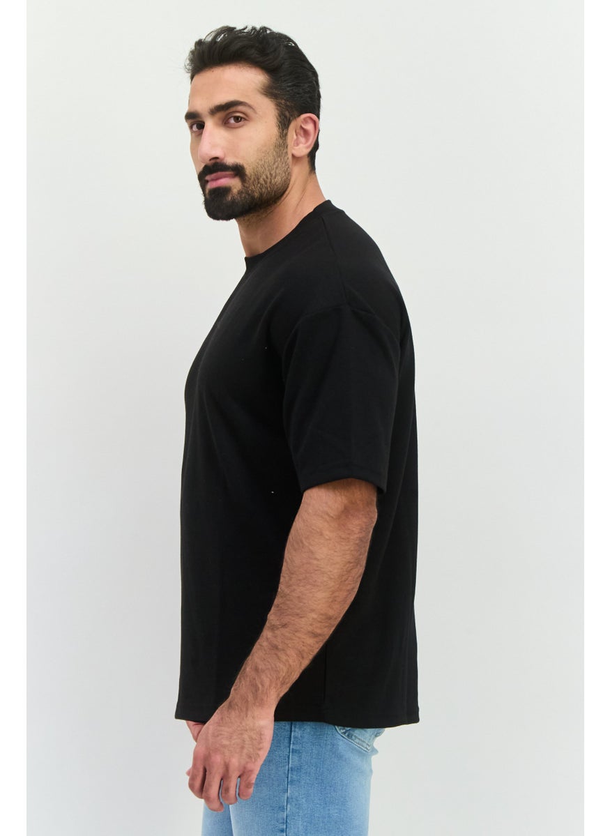 Core Elements - Men Crew Neck Short Sleeves Brand Logo T-Shirt, Black - Image 1