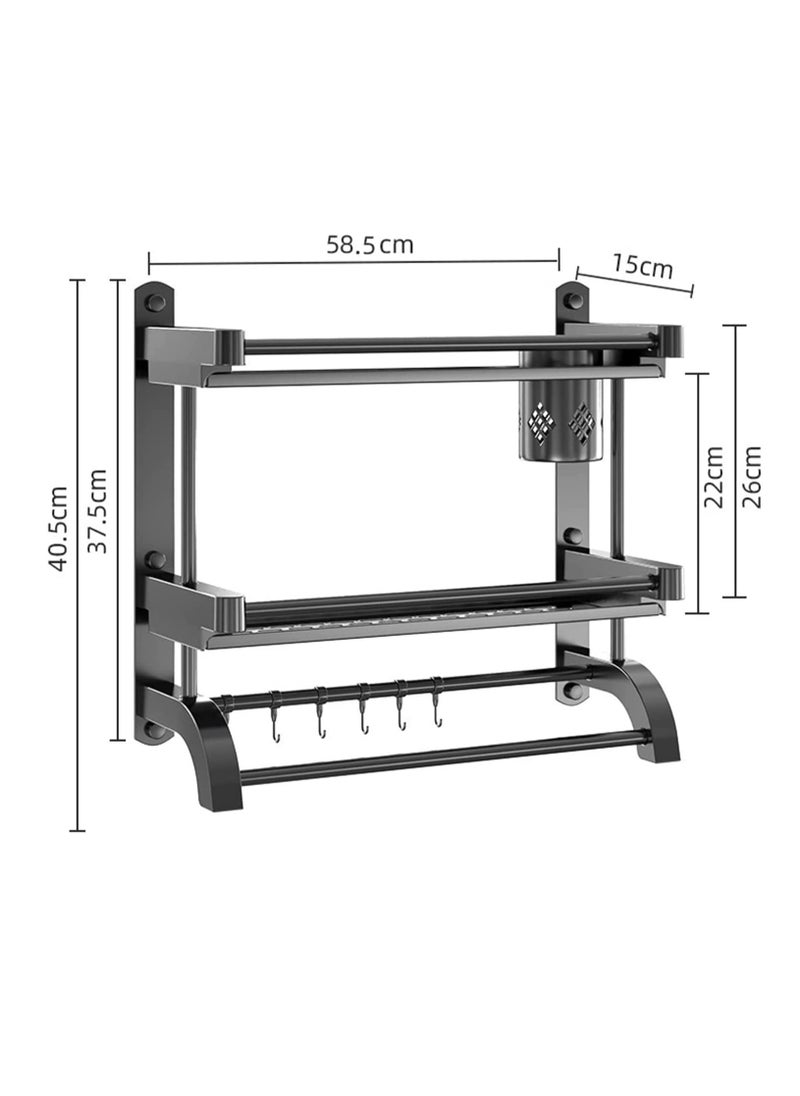 Arabest - 2 Tier Bathroom Shelf with Towel Bars, Wall Mounted Bathroom Shelf, Shower Storage Rack with Brush Holder, Storage Organizer Shelf with cup holder for Bathroom, Kitchen - Image 1