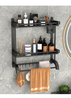 Arabest 2 Tier Bathroom Shelf with Towel Bars, Wall Mounted Bathroom Shelf, Shower Storage Rack with Brush Holder, Storage Organizer Shelf with cup holder for Bathroom, Kitchen  - Image 1