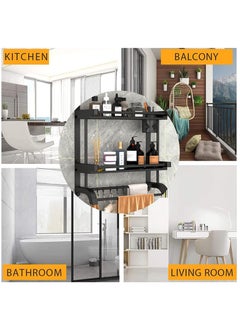 Arabest 2 Tier Bathroom Shelf with Towel Bars, Wall Mounted Bathroom Shelf, Shower Storage Rack with Brush Holder, Storage Organizer Shelf with cup holder for Bathroom, Kitchen  - Image 4