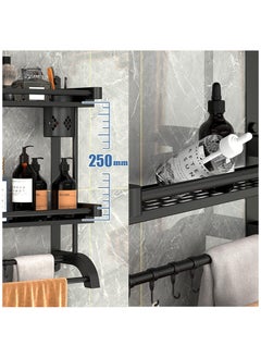 Arabest 2 Tier Bathroom Shelf with Towel Bars, Wall Mounted Bathroom Shelf, Shower Storage Rack with Brush Holder, Storage Organizer Shelf with cup holder for Bathroom, Kitchen  - Image 5