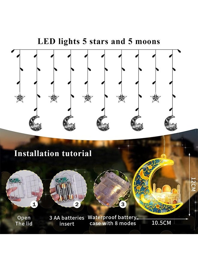 Yoawllty - Ramadan Lights, Ramadan Night Lights, Ramadan Decorations, Ramadan String Lights Decorations for Home(5 Stars and 5 Moons Castle Shaped) - Image 1