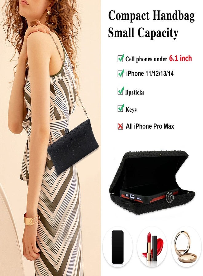 jessie Women Beaded Clutch Bag Rhinestone Crystal Purse Glitter Evening Handbag for Wedding Cocktail Prom Party (Black) - Image 2