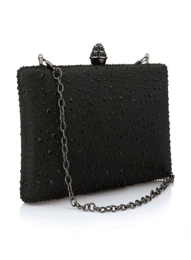 jessie Women Beaded Clutch Bag Rhinestone Crystal Purse Glitter Evening Handbag for Wedding Cocktail Prom Party (Black) - Image 1