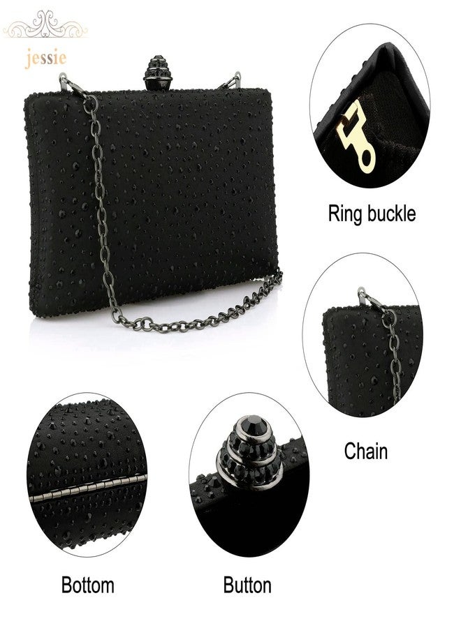 jessie Women Beaded Clutch Bag Rhinestone Crystal Purse Glitter Evening Handbag for Wedding Cocktail Prom Party (Black) - Image 5