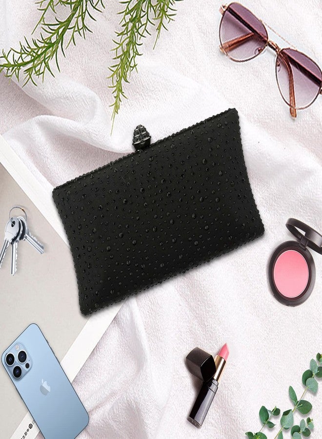 jessie Women Beaded Clutch Bag Rhinestone Crystal Purse Glitter Evening Handbag for Wedding Cocktail Prom Party (Black) - Image 3